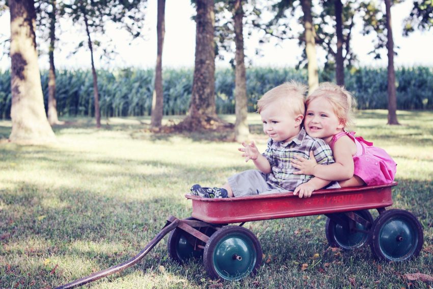 kids in a wagon