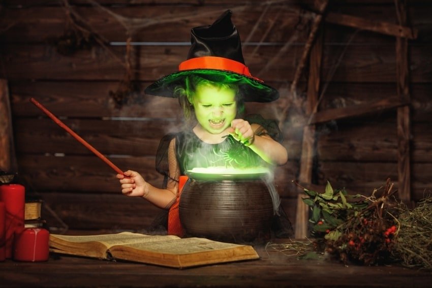 witch girl brewing a potion