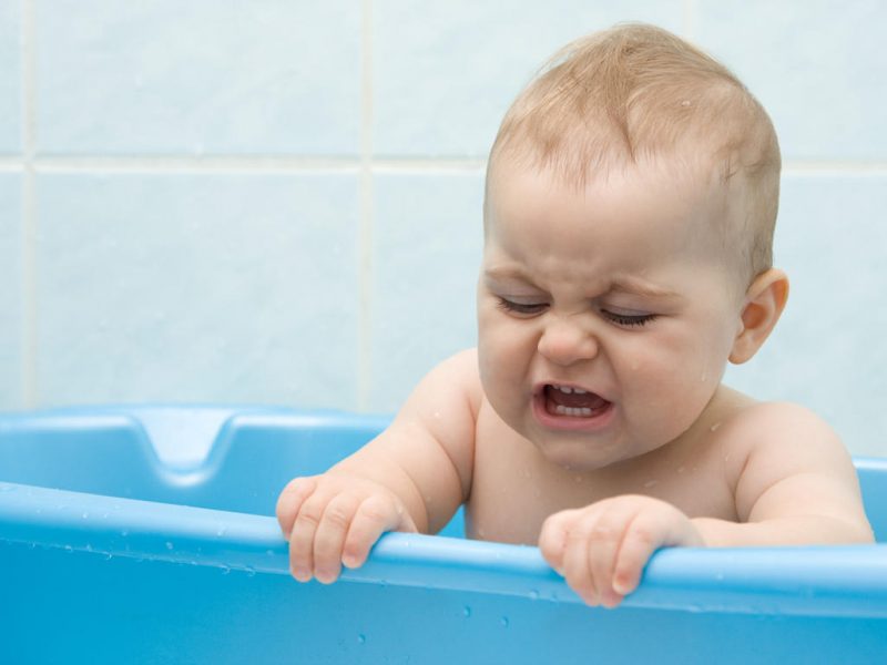 baby cries during bath