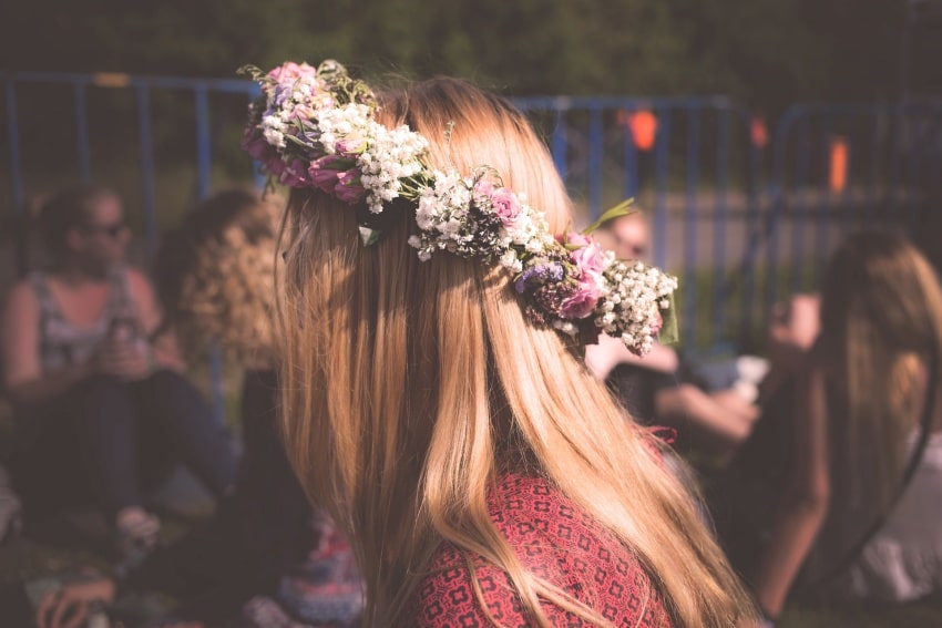 girl wearing a flower crown in Poland
