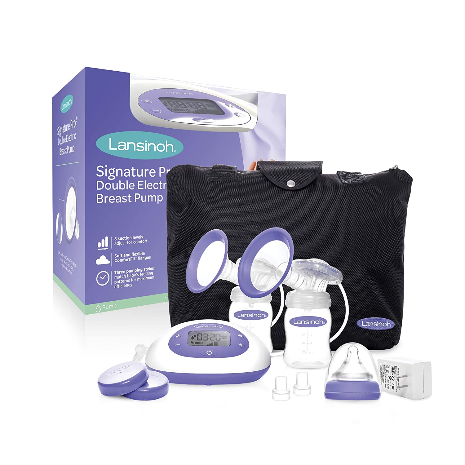 Lansinoh Signature Pro Double Electric Portable Breast Pump with Pumping Essentials and Tote Bag
