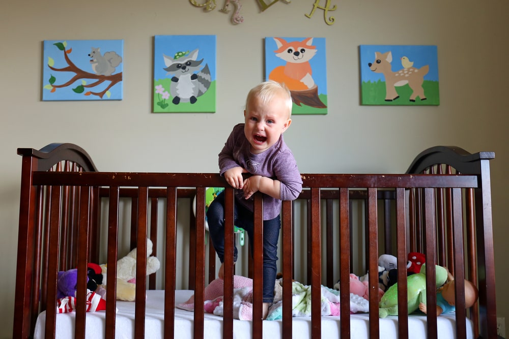 Baby Toddler Girl Crying Tantrum in Bedroom Crib