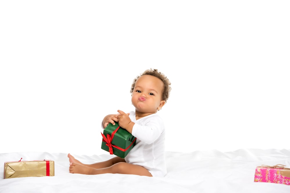 African american toddler with gifts