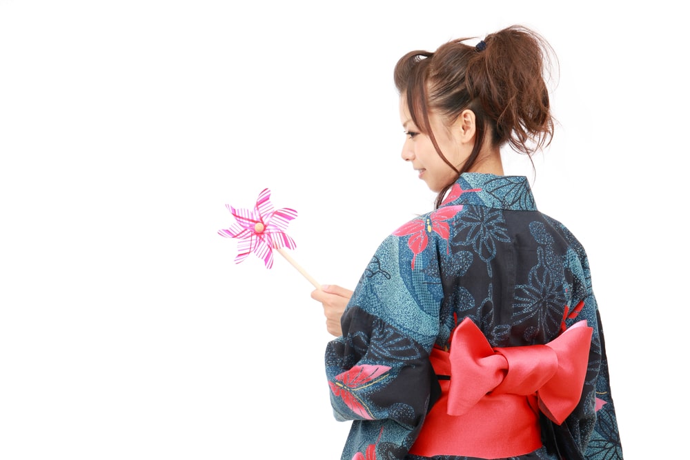 Japanese woman in traditional clothes of Kimono