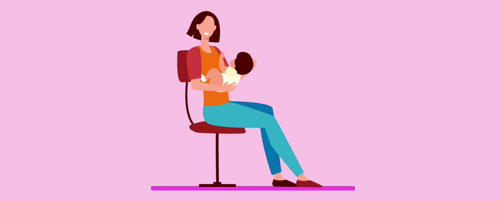 Woman Breastfeeding sitting on a office chair