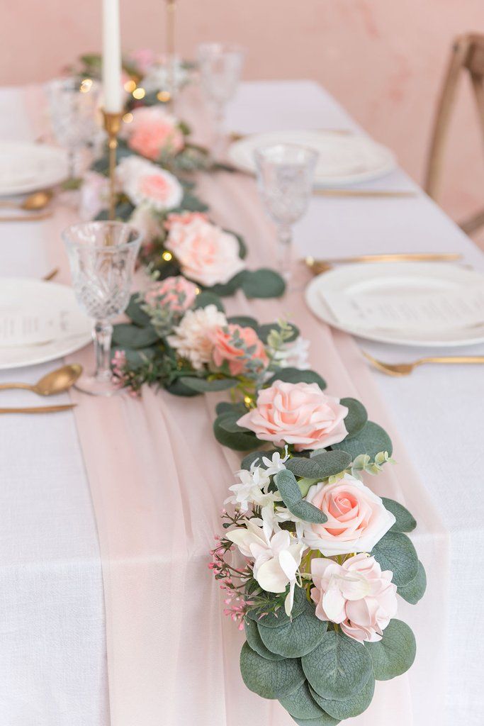 Eucalyptus Flower Garland with Fairy Lights 6_5ft - Blush Pink _ Clearance