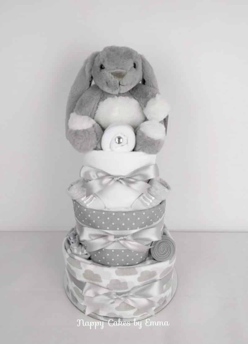 Grey and White Bunny Nappy Cake