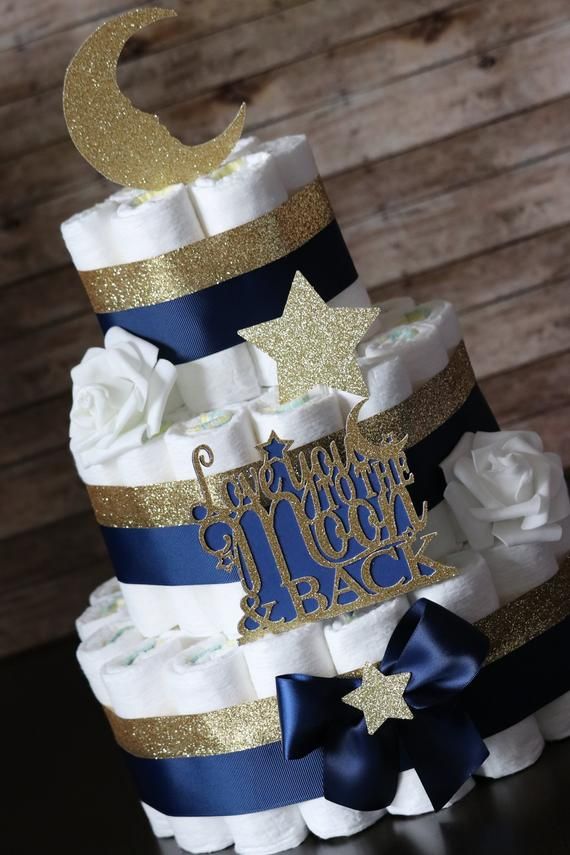 LOVE you to the MOON & back_ Baby Shower_ Diaper Cake_ Navy and Gold_ Star_ Mommy to be_ Neutral Dia