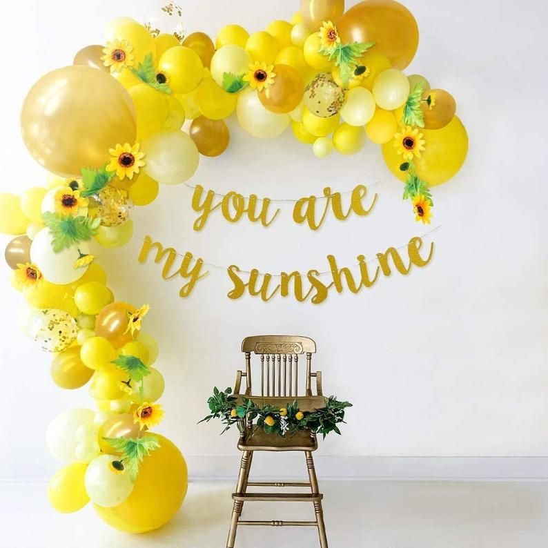 Sunflower Theme Baby Shower Decorations, 114PCS Balloon Garland Arch Kit, Yellow Balloons, Flowers V