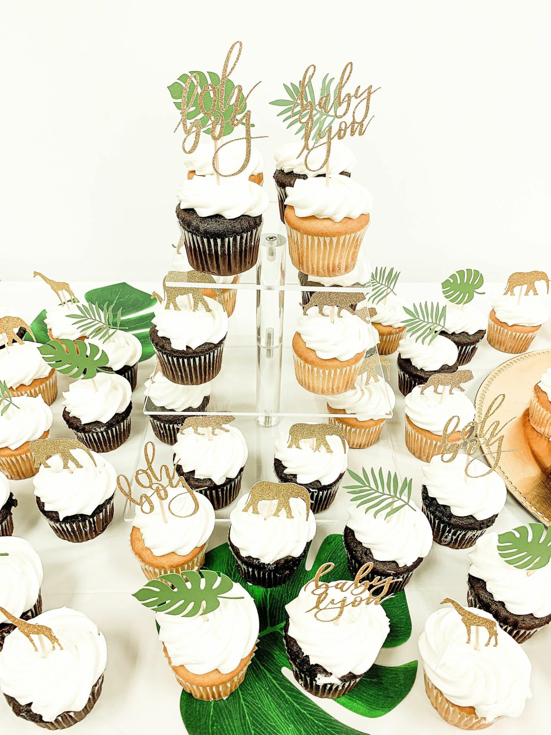Tropical Jungle Themed Cupcake Toppers _ Monstera Leaf _ Baby shower Jungle themed
