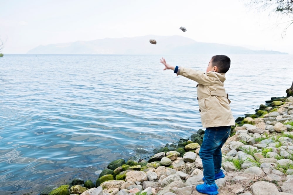 boy throwing stones